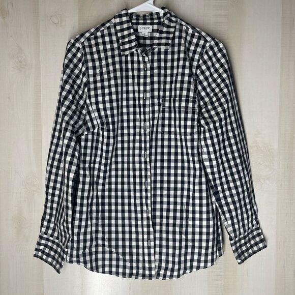 J. Crew black and‎ white checked bottom down blouse top, size medium - Picture 3 of 16